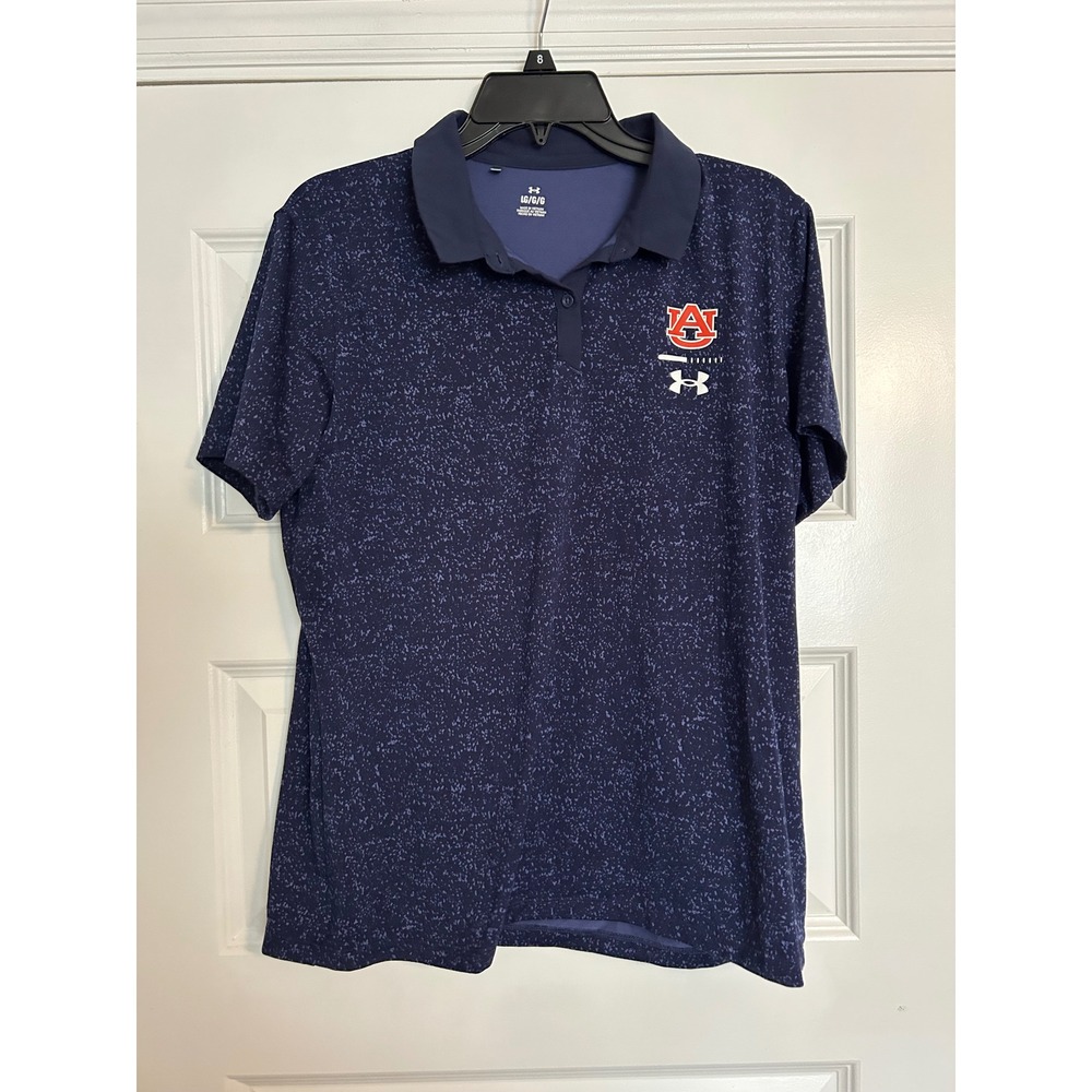 Under Armour Auburn Tigers Navy Blue Speckled Polo Shirt Womens Large 1372099